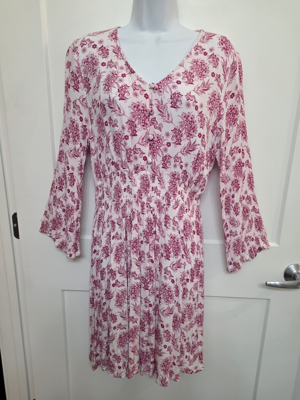 Floral Pink V-Neck Smocked Waist Boho Dress